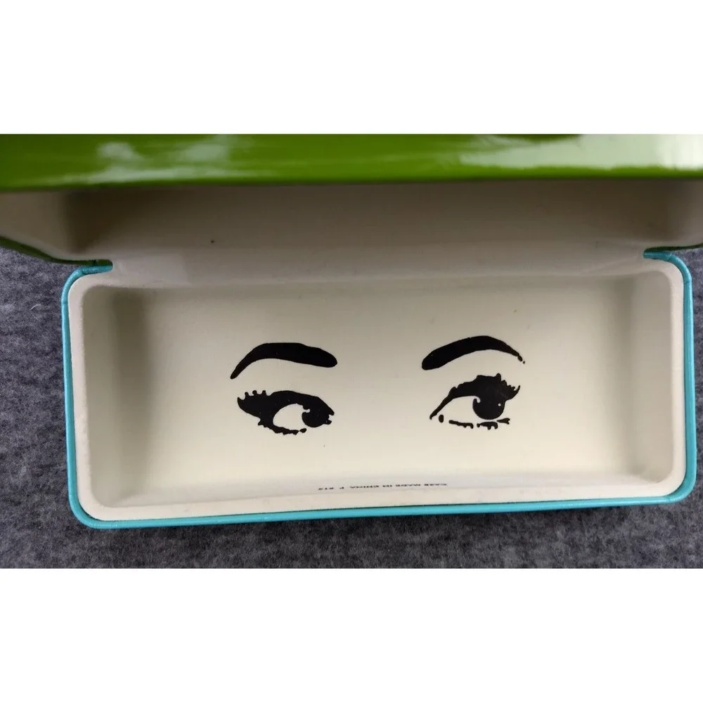 Kate Spade NY Eyeglasses Sunglasses Case Green & Blue Hard Clamshell Eyes Inside